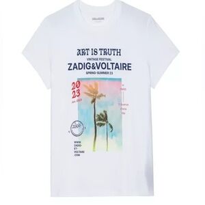 ZADIG & VOLTAIRE T-SHIRT PALMIER ART FESTIVAL GRAPHIC COTTON SMALL BRAND NEW